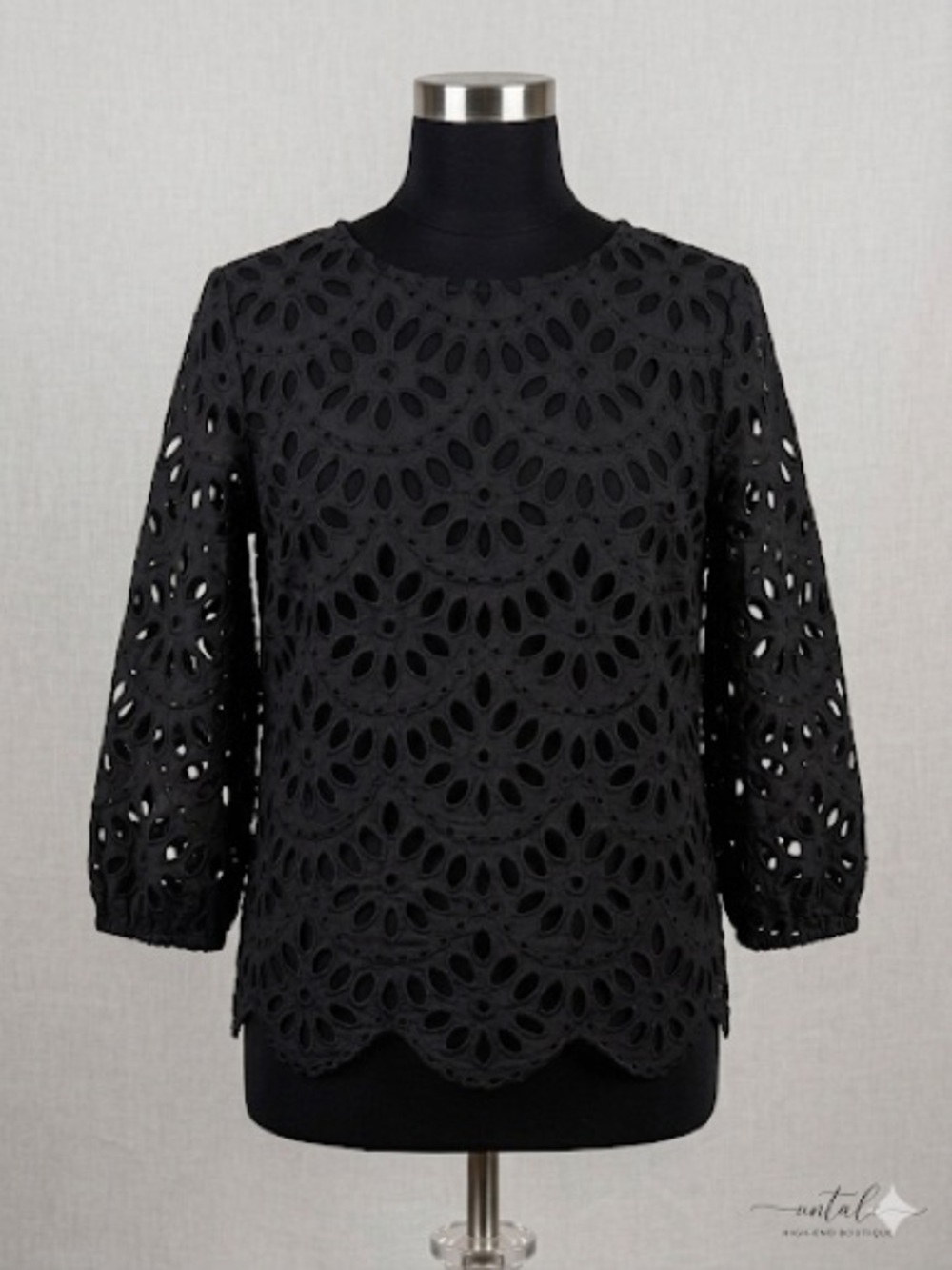 Ann Taylor Black Eyelet Lace Blouse size XL